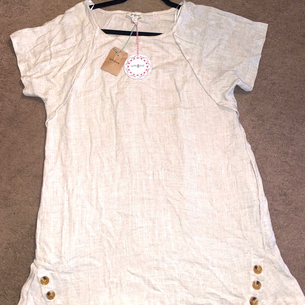 Umgee USA Size Medium Tan Linen Dress.